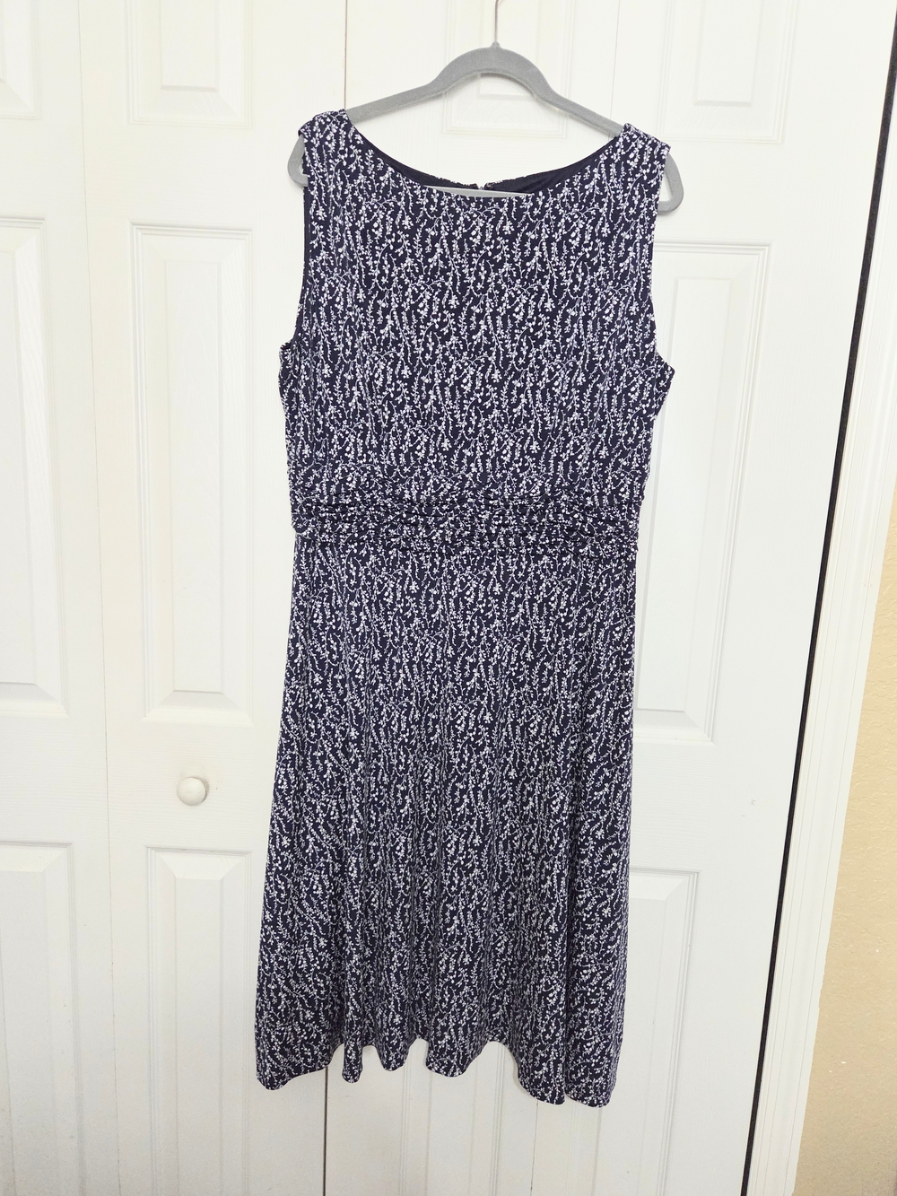 Navy Blue Printed Sleeveless Women's Dress